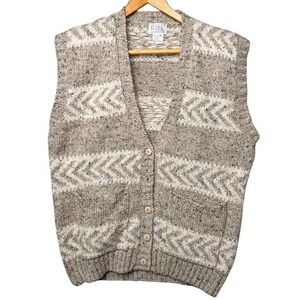 FABE Sweater‎ Vest Pockets Pullover Size Medium Neutral Grandpacore Hipster Fun